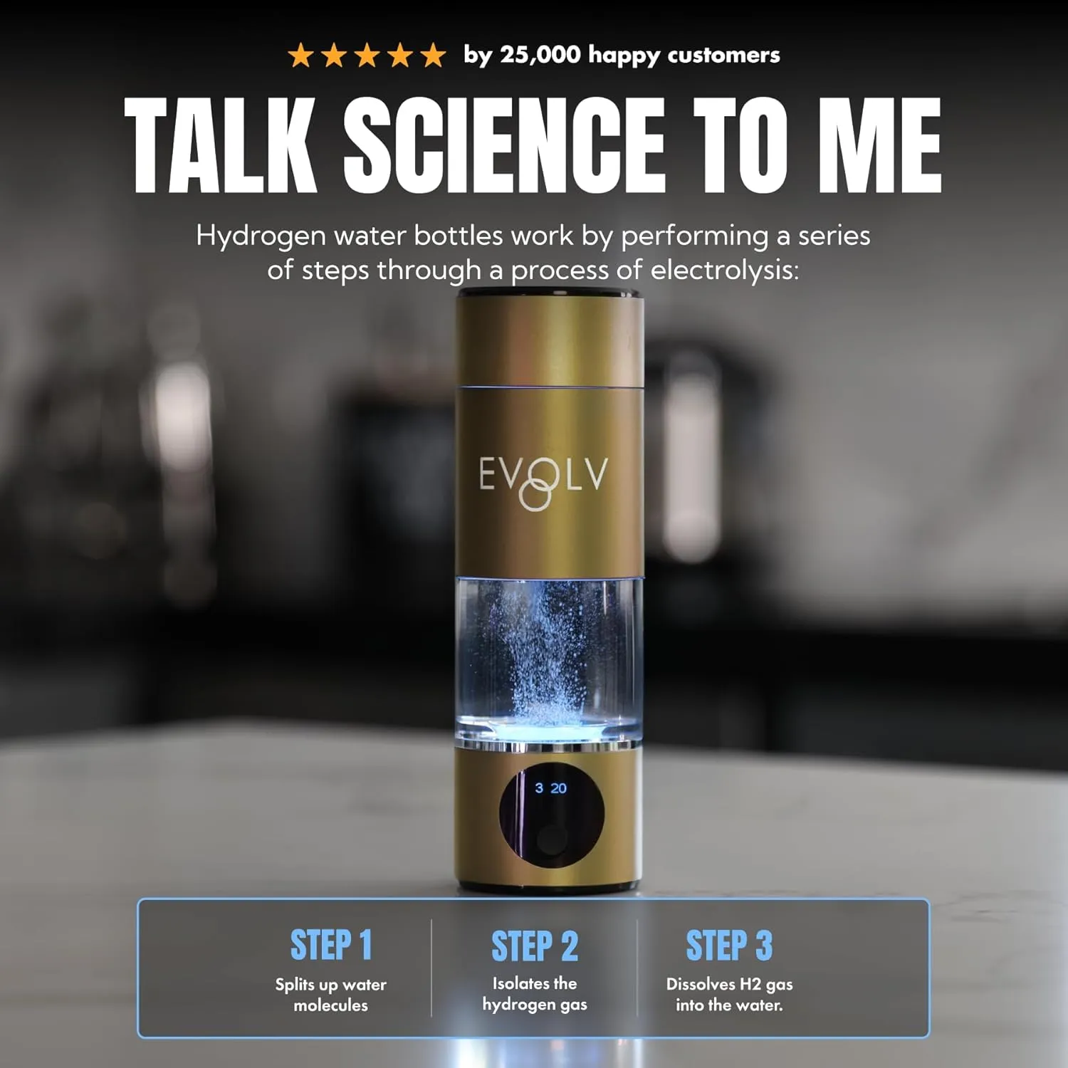 Hydrogen Water Bottle Generator – SPE & PEM Water Ionizer 5.42PPM, Highest H2 Concentration – Portable 8oz Hydrogenated Water Bottle – Leak-Proof Hydrogen Water Machine, Easy to Use – Champagne