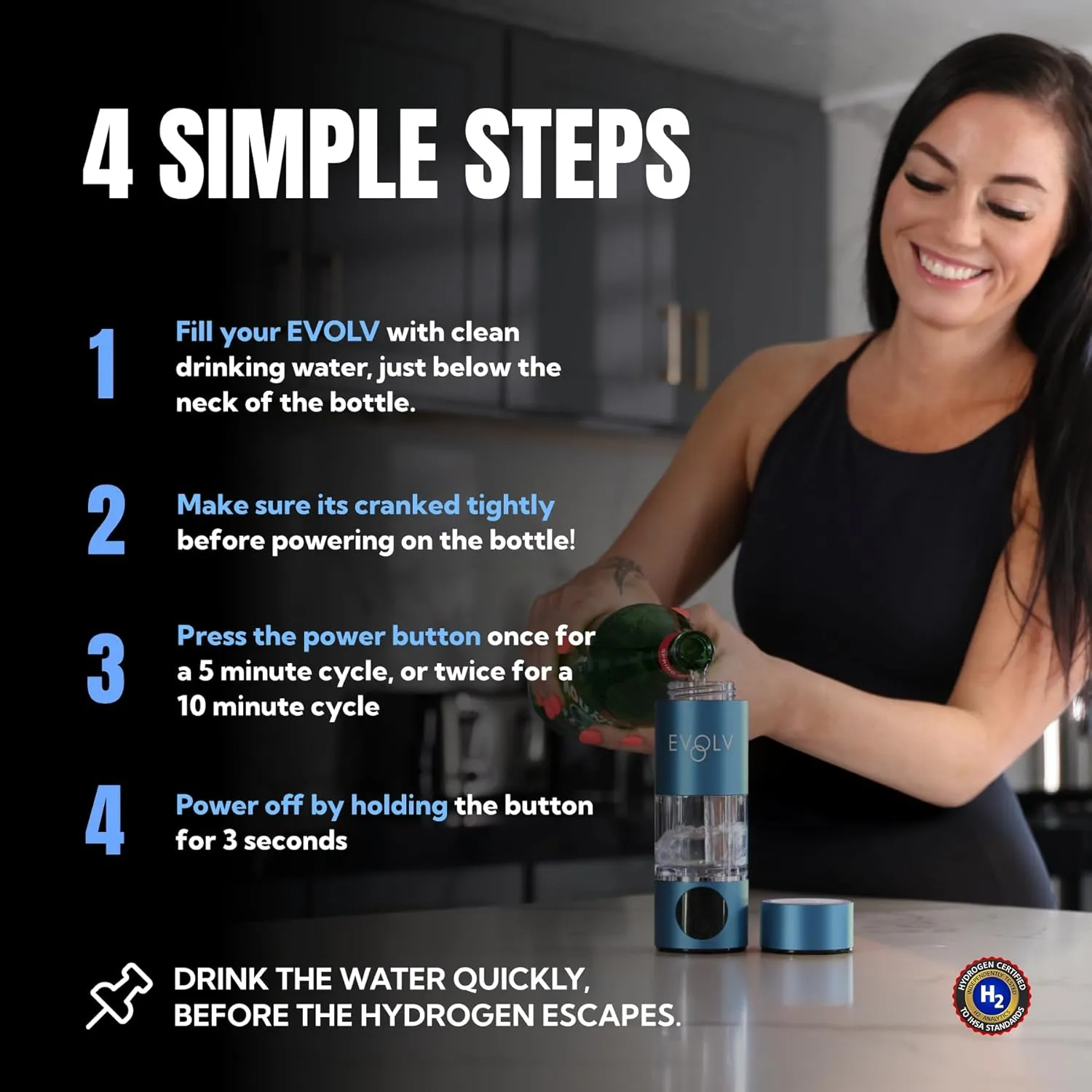 Hydrogen Water Bottle Generator – SPE & PEM Water Ionizer 5.42PPM, Highest H2 Concentration – Portable 8oz Hydrogenated Water Bottle – Leak-Proof Hydrogen Water Machine, Easy to Use – Turquoise