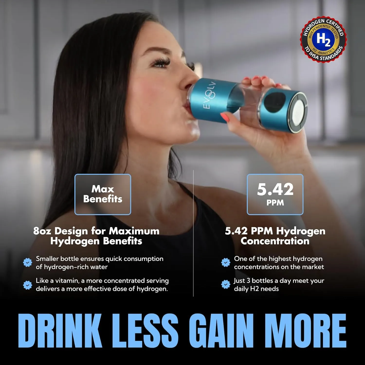 Hydrogen Water Bottle Generator – SPE & PEM Water Ionizer 5.42PPM, Highest H2 Concentration – Portable 8oz Hydrogenated Water Bottle – Leak-Proof Hydrogen Water Machine, Easy to Use – Turquoise