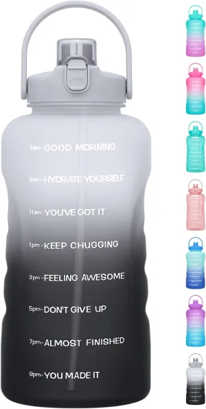 HydroPal 1 Gallon Water Bottles with Straw, 128 oz / 3.8L Water Bottle BPA Free Innovative 2-IN-1 Lid Gym Bottle with Times to Drink Motivational, Large for Sports Fitness Camping Water Jug One Gallon