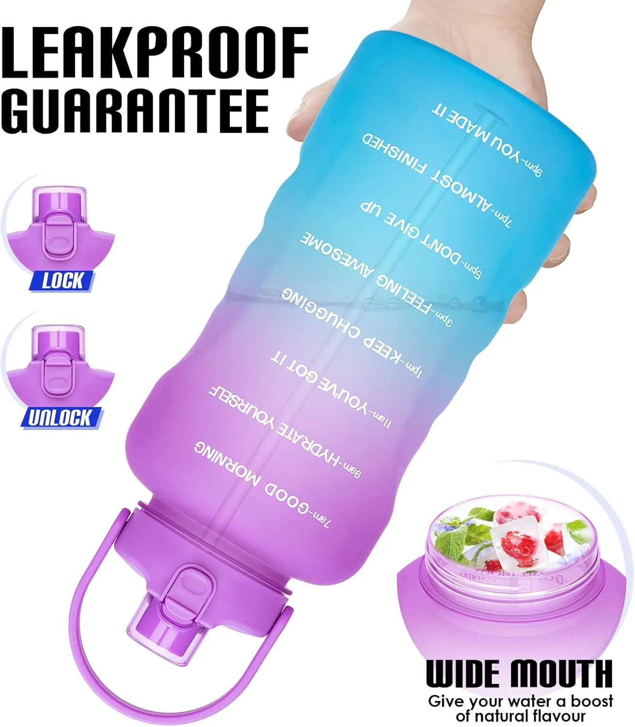 HydroPal 1 Gallon Water Bottles with Straw, 128 oz / 3.8L Water Bottle BPA Free Innovative 2-IN-1 Lid Gym Bottle with Times to Drink Motivational, Large for Sports Fitness Camping Water Jug One Gallon