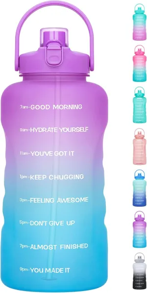 HydroPal 1 Gallon Water Bottles with Straw, 128 oz / 3.8L Water Bottle BPA Free Innovative 2-IN-1 Lid Gym Bottle with Times to Drink Motivational, Large for Sports Fitness Camping Water Jug One Gallon