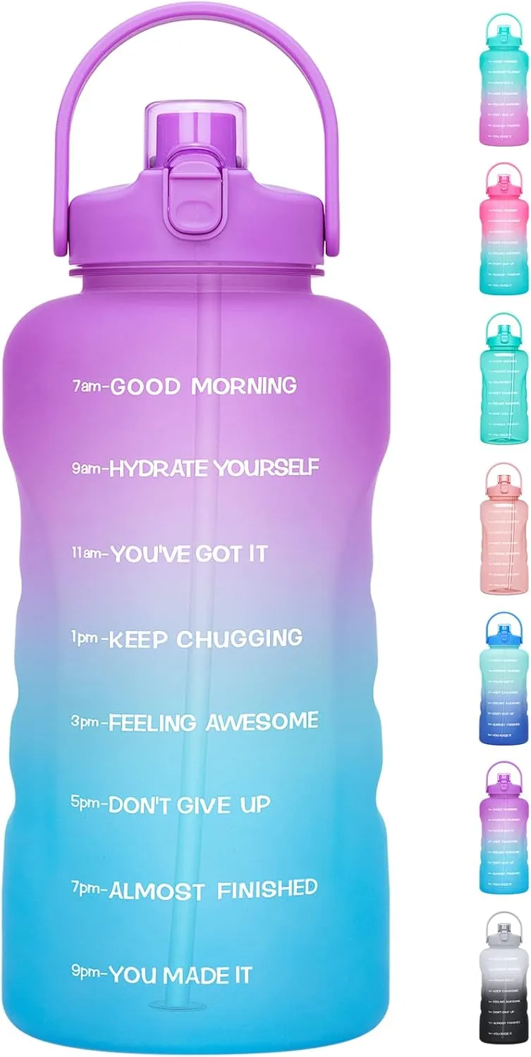 HydroPal 1 Gallon Water Bottles with Straw, 128 oz / 3.8L Water Bottle BPA Free Innovative 2-IN-1 Lid Gym Bottle with Times to Drink Motivational, Large for Sports Fitness Camping Water Jug One Gallon