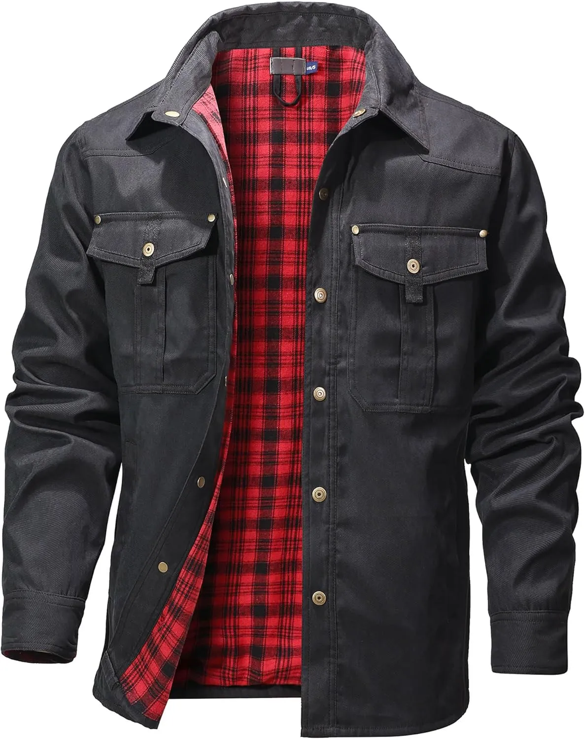 HYPESTFIT Men's Flannel Lined Shacket Jacket Plaid Brushed Lining Cowboy Western Twill Outdoor Shirt Jacket