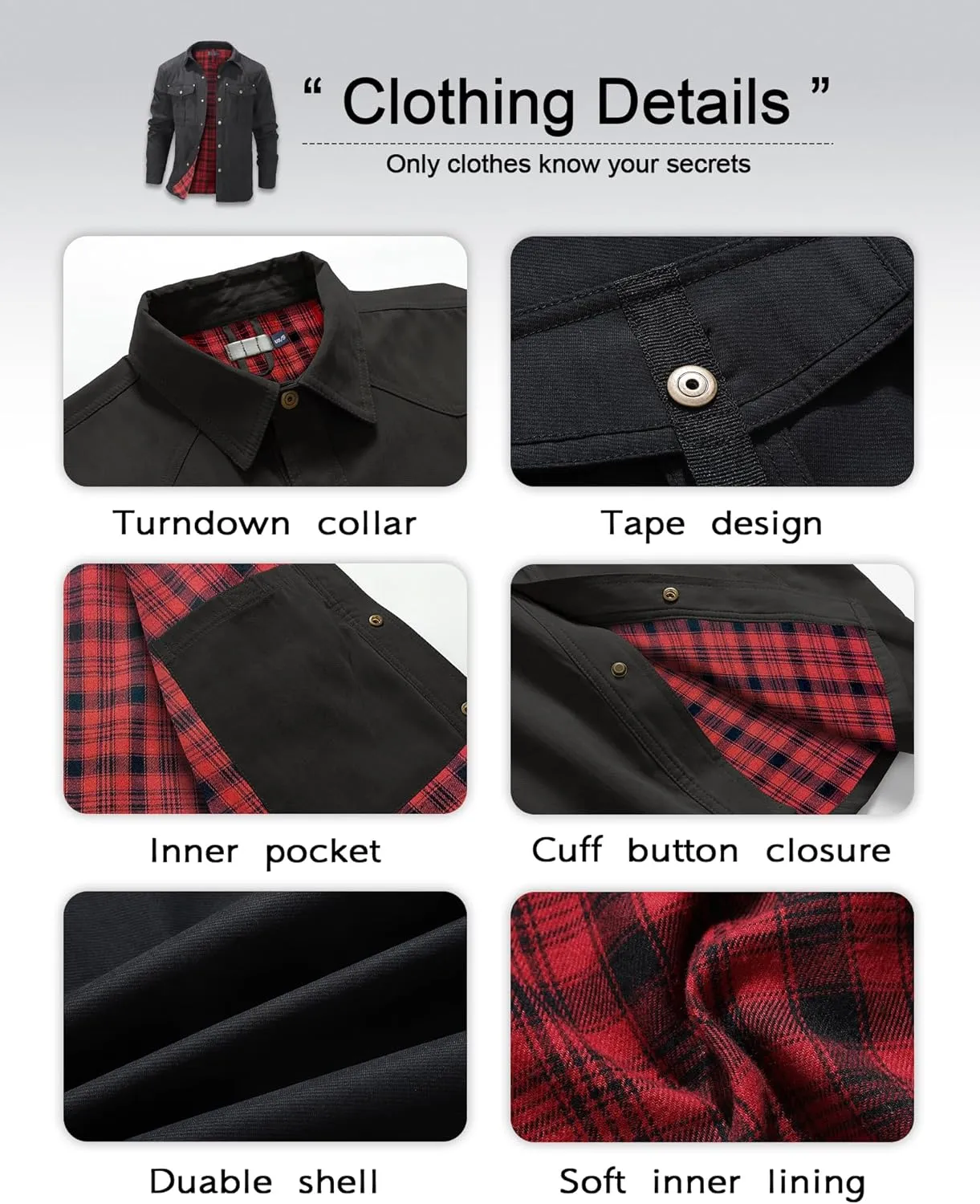 HYPESTFIT Men's Flannel Lined Shacket Jacket Plaid Brushed Lining Cowboy Western Twill Outdoor Shirt Jacket