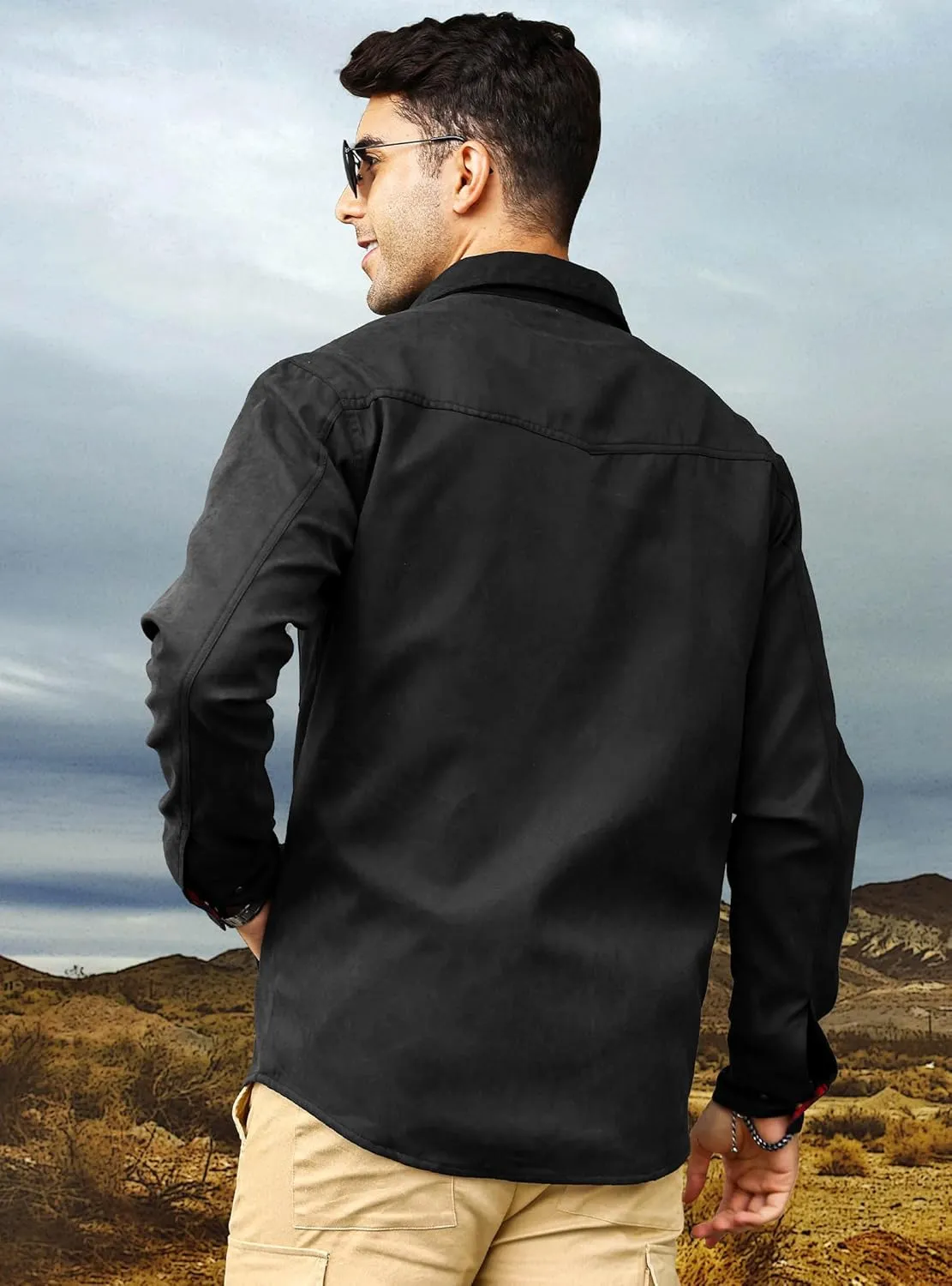 HYPESTFIT Men's Flannel Lined Shacket Jacket Plaid Brushed Lining Cowboy Western Twill Outdoor Shirt Jacket