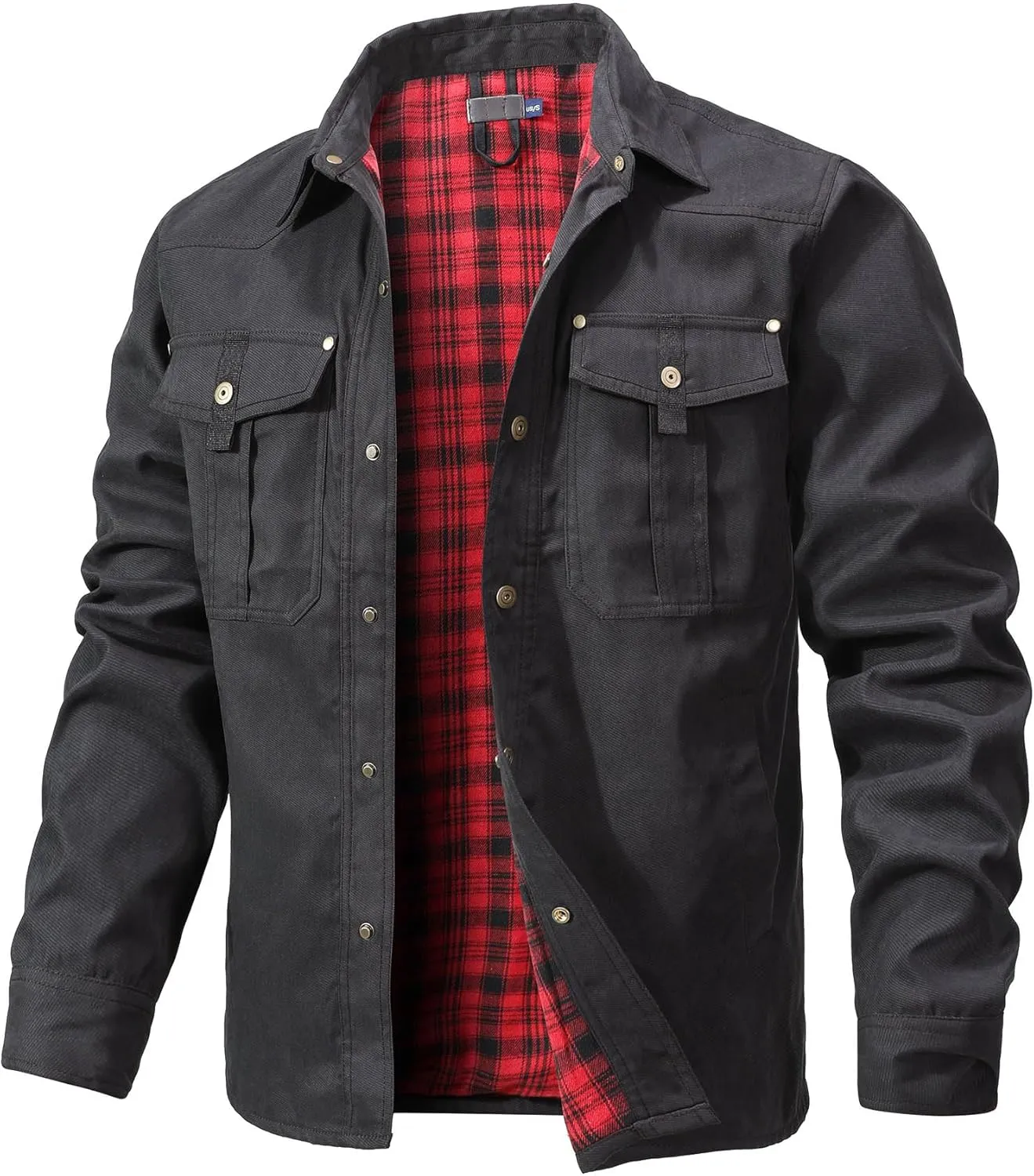HYPESTFIT Men's Flannel Lined Shacket Jacket Plaid Brushed Lining Cowboy Western Twill Outdoor Shirt Jacket