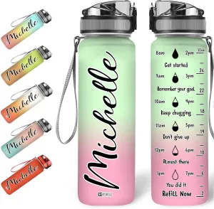 Hyturtle Personalized 32oz Liter Motivational Water Bottle, Customized Name And Color With Time Marker, Gifts For Women Girls Family Friend On Birthday Mother's Day Anniversary