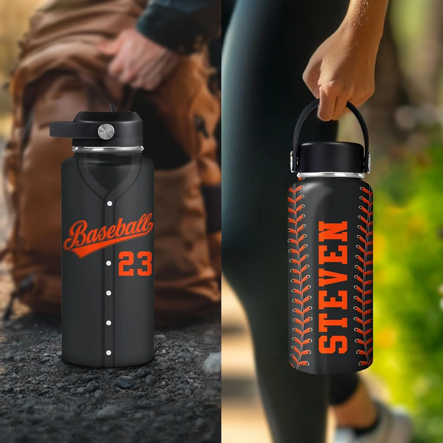 Hyturtle Personalized Baseball Water Bottle - Travel Insulated Stainless Steel Bottle with Leak-Proof Lid 18oz 32oz - Gift for Men, Boys, Baseball Lovers, Players, Coaches - Birthday & Christmas Gift