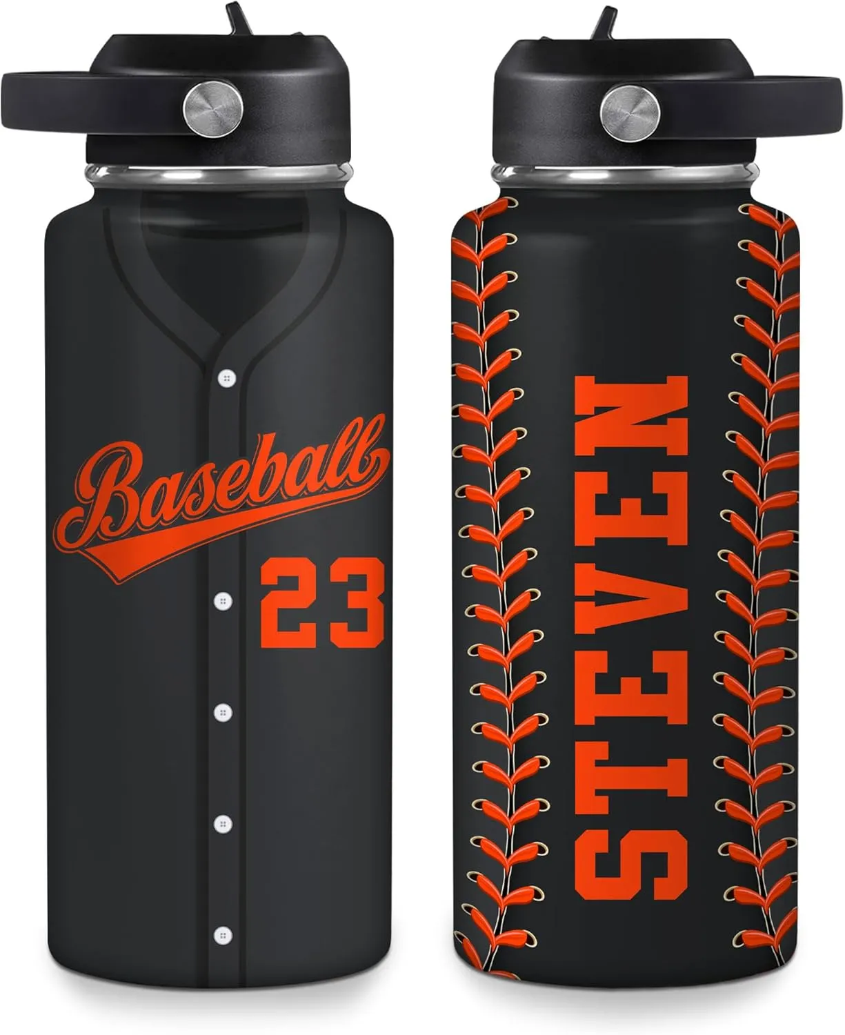 Hyturtle Personalized Baseball Water Bottle - Travel Insulated Stainless Steel Bottle with Leak-Proof Lid 18oz 32oz - Gift for Men, Boys, Baseball Lovers, Players, Coaches - Birthday & Christmas Gift