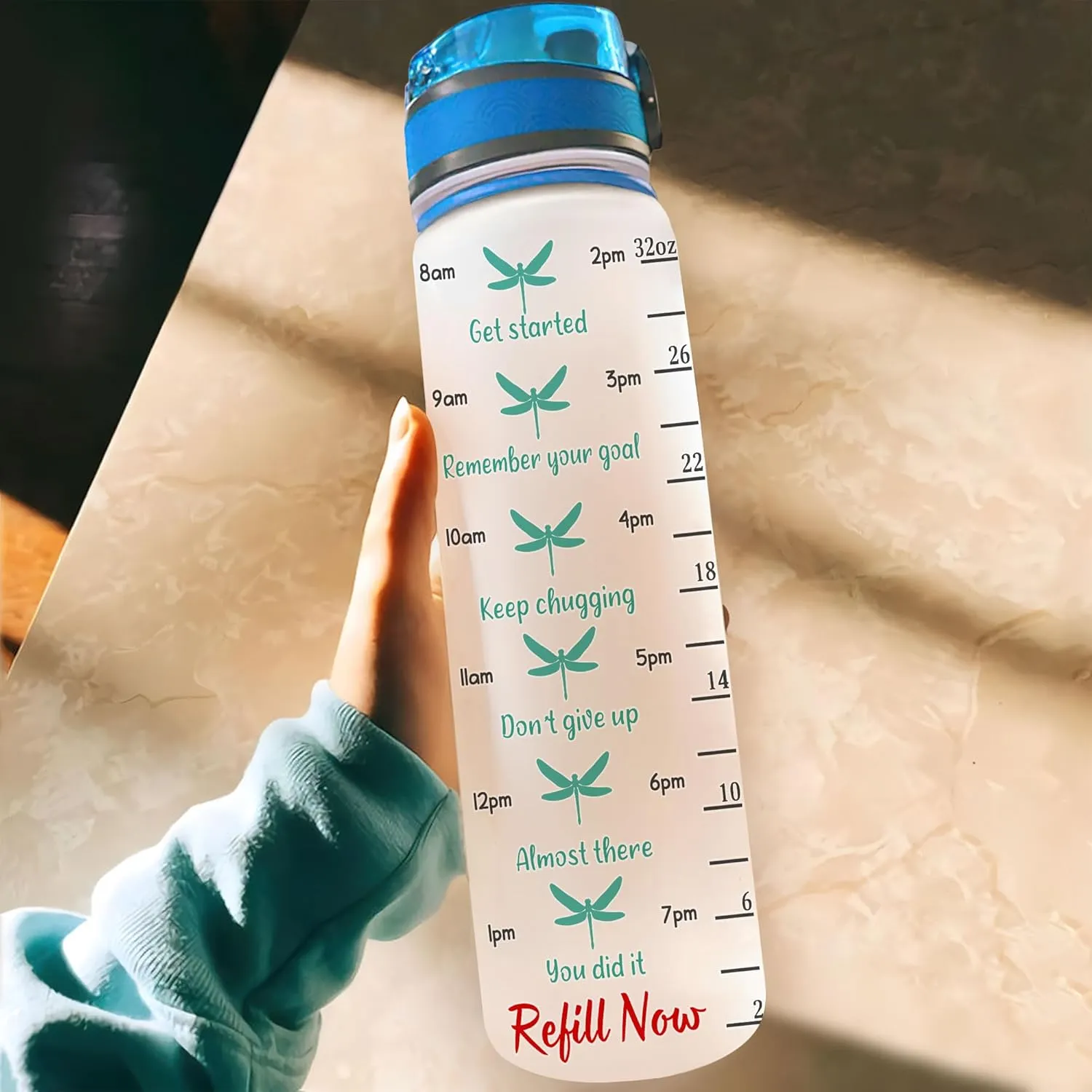 Hyturtle Personalized Dragonfly Water Bottle - 32oz Motivational Water Bottle with Leak-Proof Lid & Time Marker - Custom Name Faith-Inspired Gift for Women, Dragonfly Lovers on Birthday Christmas