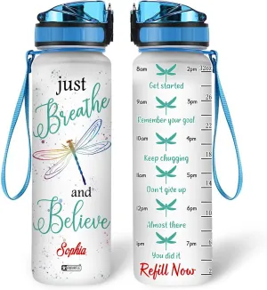 Hyturtle Personalized Dragonfly Water Bottle - 32oz Motivational Water Bottle with Leak-Proof Lid & Time Marker - Custom Name Faith-Inspired Gift for Women, Dragonfly Lovers on Birthday Christmas