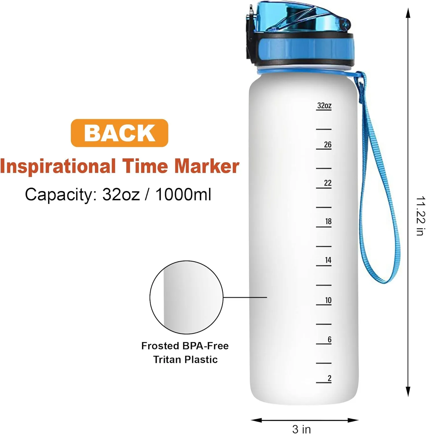 Hyturtle Personalized God Bless America USA Flag 32oz Liter Motivational Water Bottle, Customized Name With Time Marker, Gifts For Women Men Family Friend On Birthday, Independence Day, 4th Of July