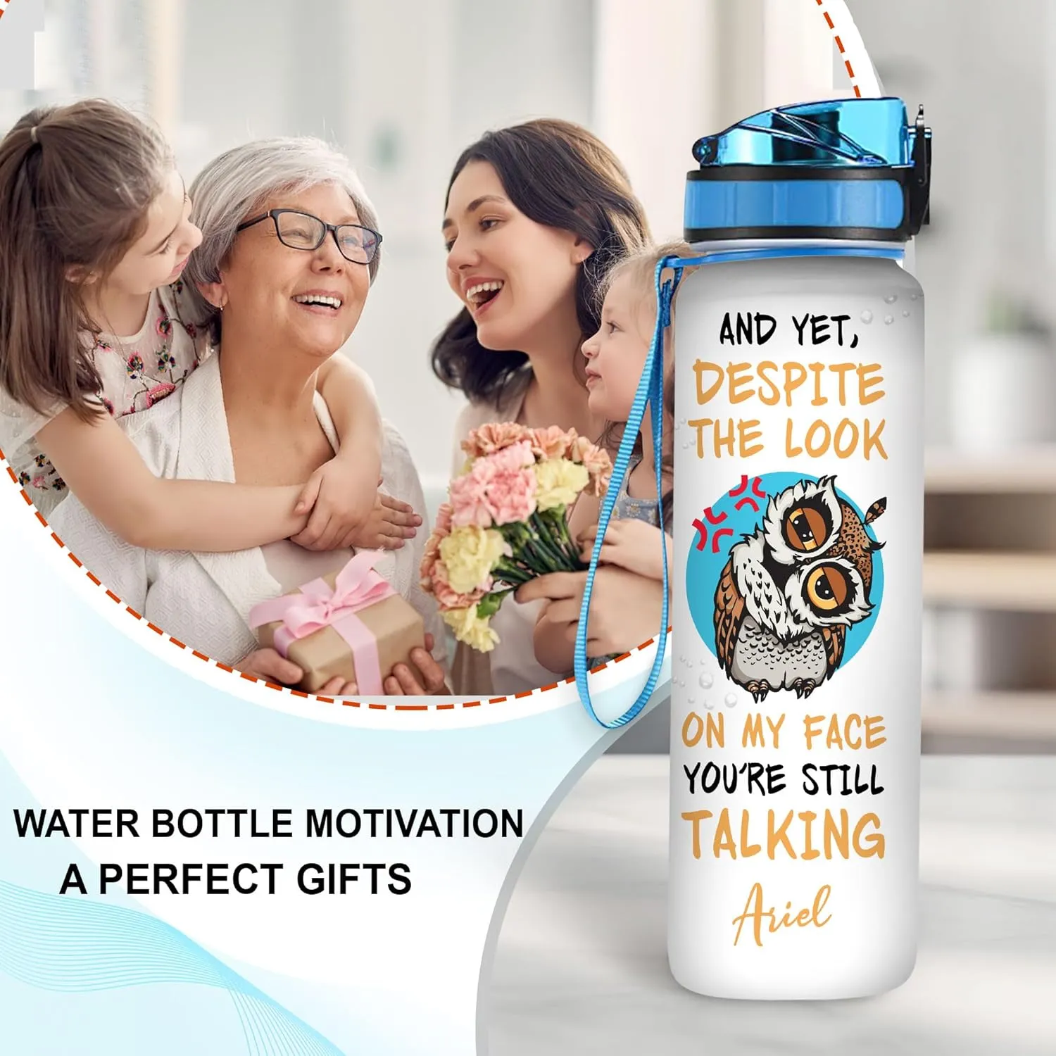 Hyturtle Personalized Owl Lovers 32 Oz 1Liter Motivational Water Bottle, You're Still Talking Customized Name Water Bottle With Time Marker, Animal Gifts For Women Girl On Birthday, Mother Day's