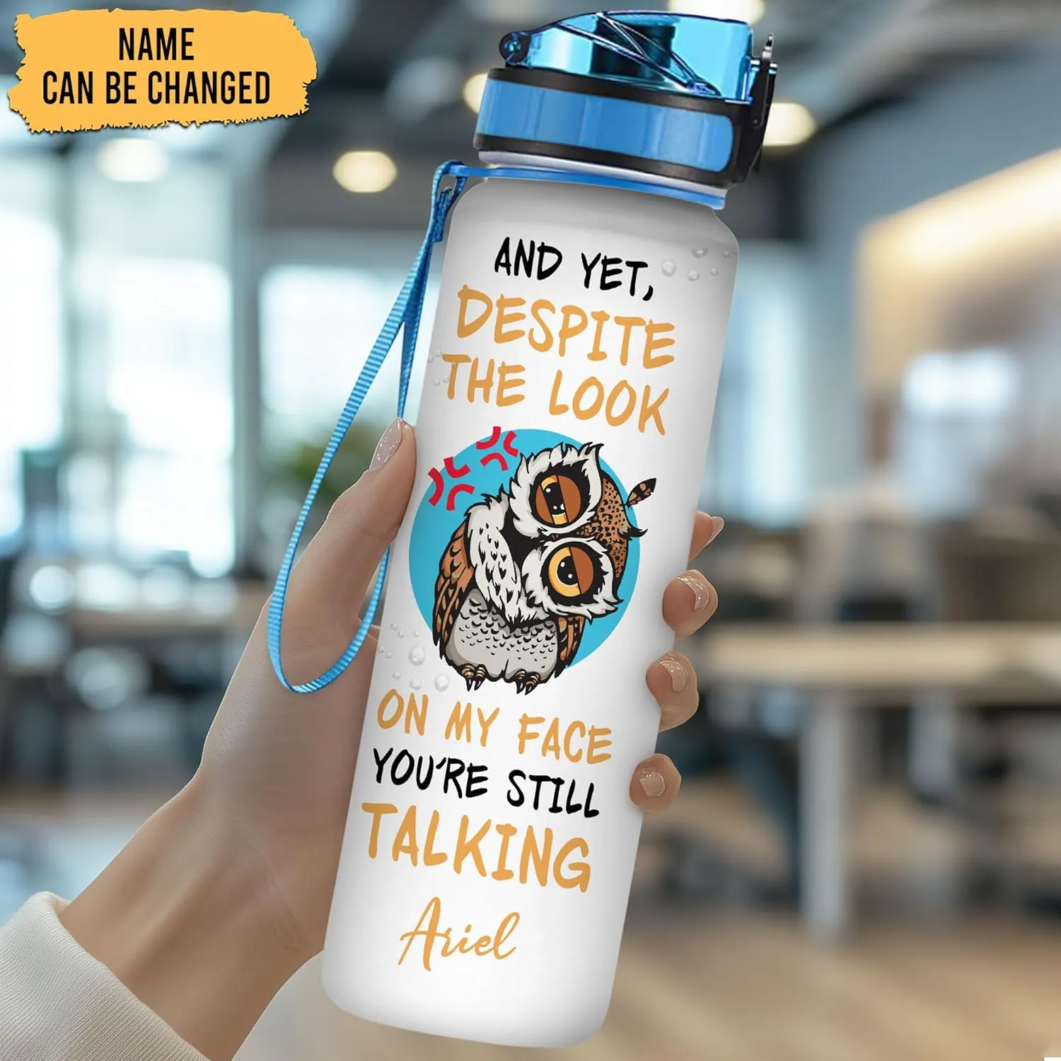 Hyturtle Personalized Owl Lovers 32 Oz 1Liter Motivational Water Bottle, You're Still Talking Customized Name Water Bottle With Time Marker, Animal Gifts For Women Girl On Birthday, Mother Day's