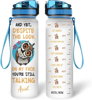Hyturtle Personalized Owl Lovers 32 Oz 1Liter Motivational Water Bottle, You're Still Talking Customized Name Water Bottle With Time Marker, Animal Gifts For Women Girl On Birthday, Mother Day's
