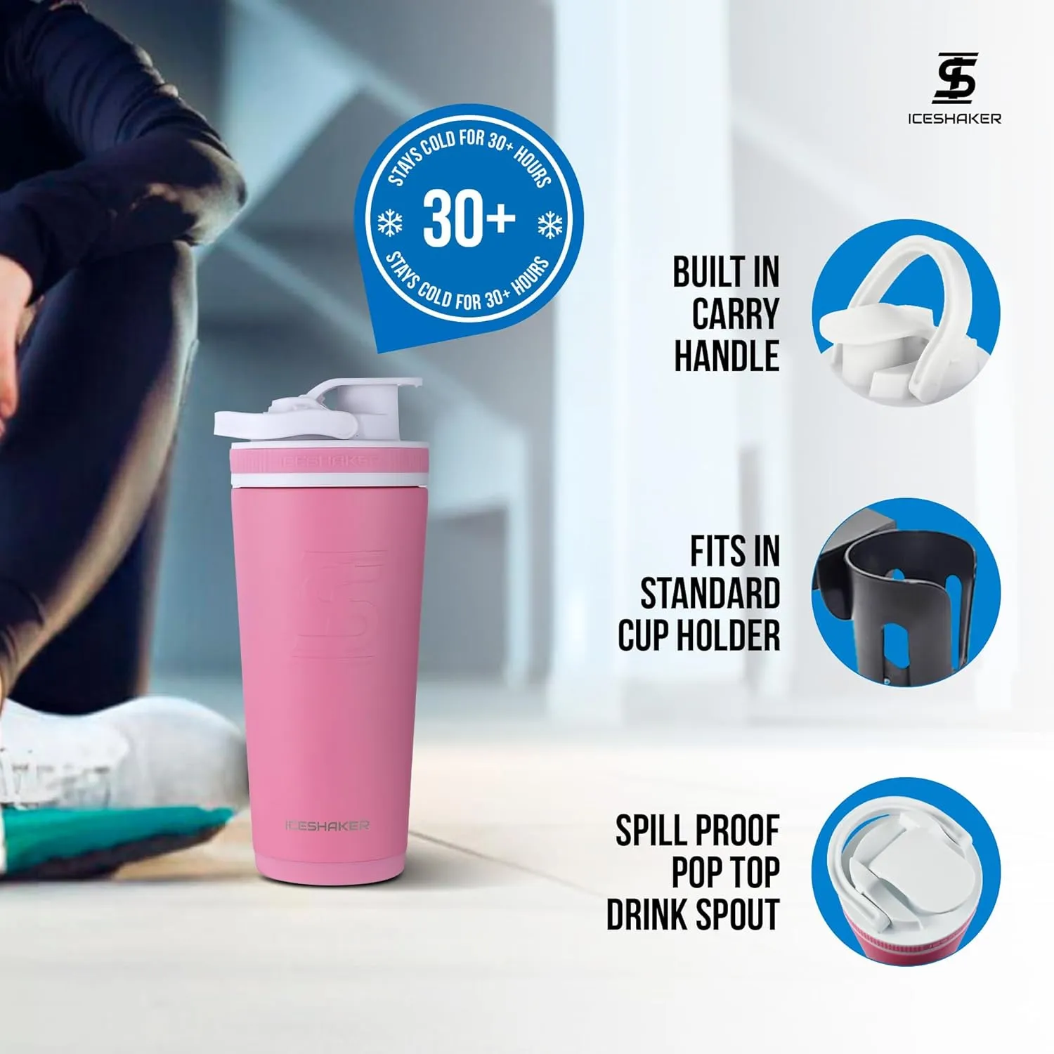 Ice Shaker Insulated Stainless Steel Shaker Bottle | 26oz, Pink | Cold for 30  Hours | Insulated Cup with Twist-on Agitator | Odor-Free Bottle for Protein Shakes, Water, Smoothies, Cocktails