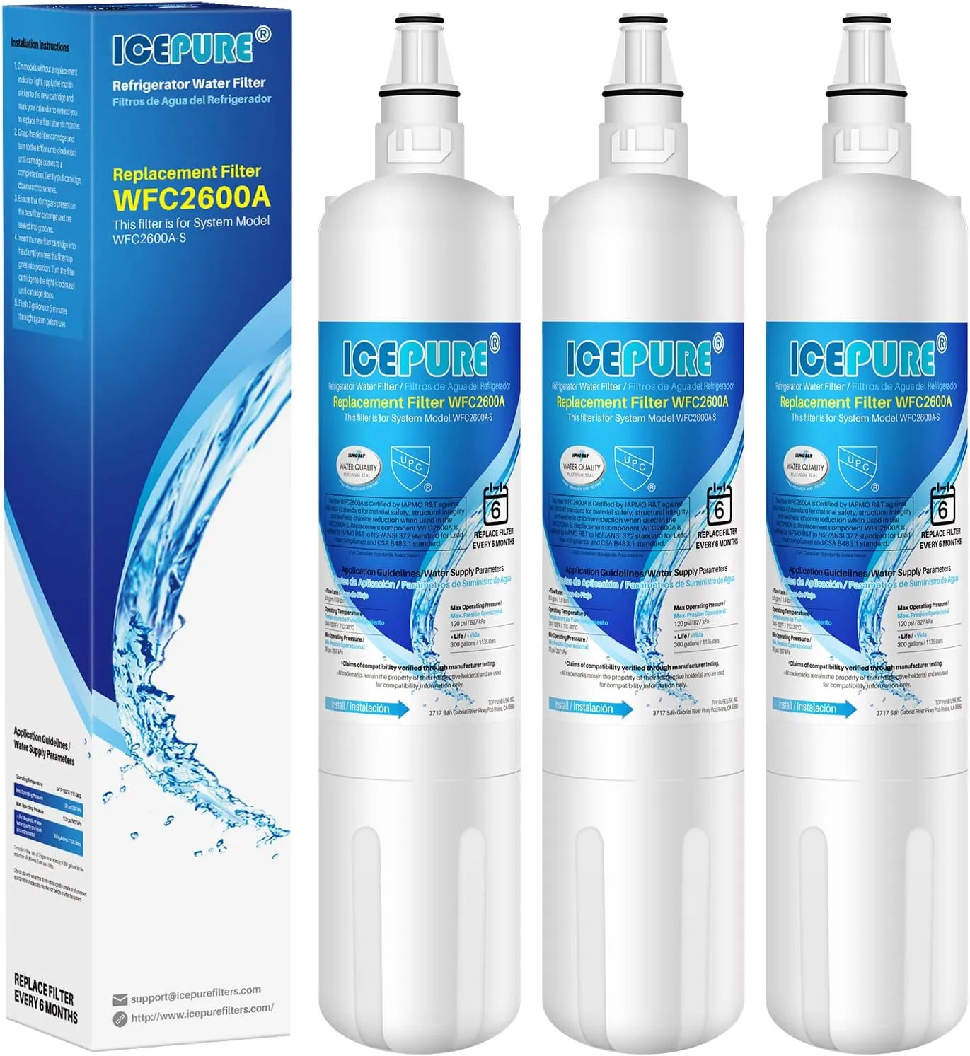 ICEPURE 4204490 Replacement For Sub Zero, Sub-Zero 4204490, 4290510 Refrigerator Water Filter, 3 Pack