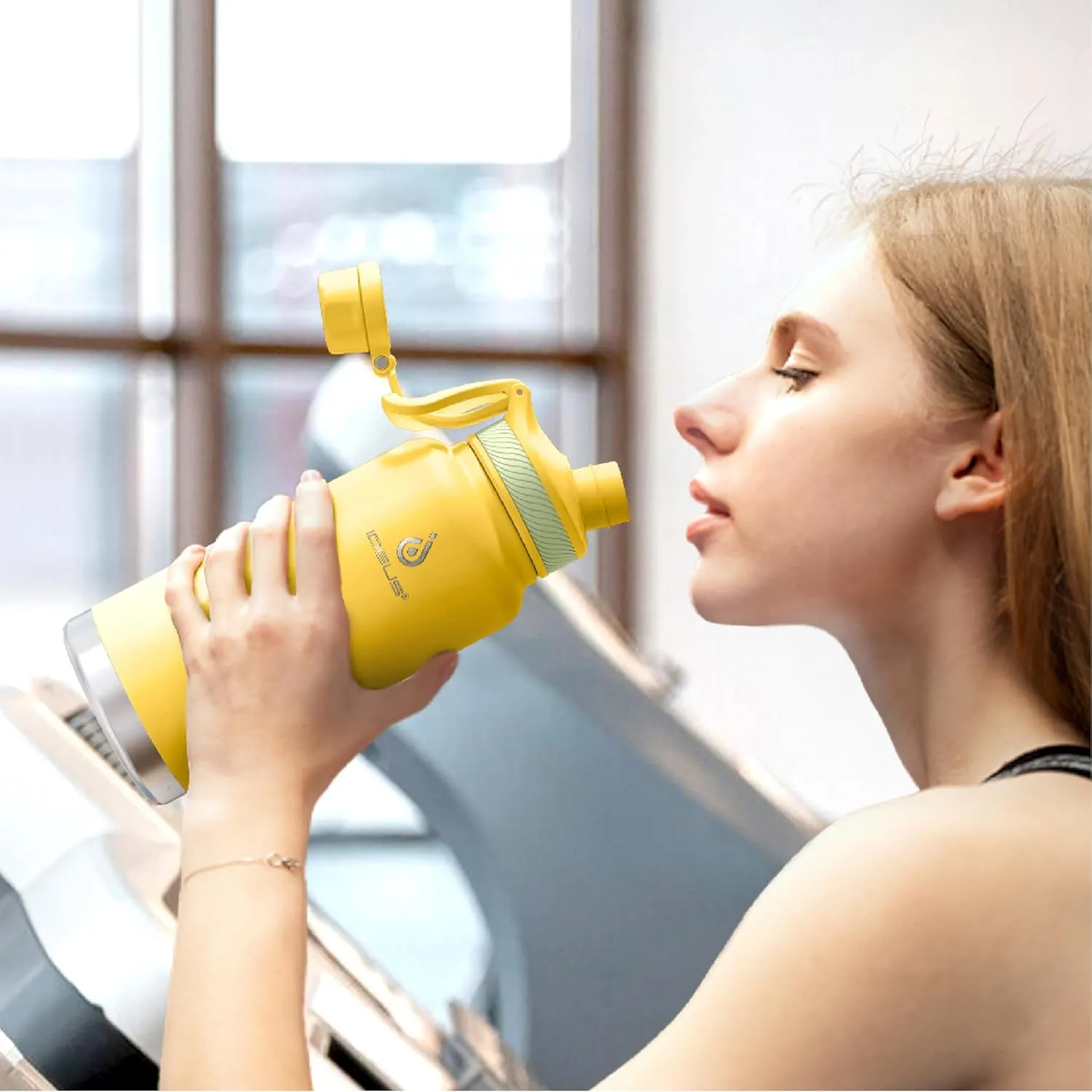 IDEUS Insulated Stainless Steel Water Bottle with 2 Leak-Proof Lids, Thermal Water Flask for Hiking Biking, 32oz, Bright Yellow