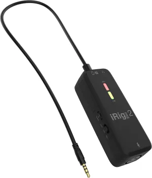 IK Multimedia iRig Pre 2 mic preamp adapter interface for iPhone, iPad, Android, iOS & DSLR cameras, with  48V phantom power, XLR connector & headphone output