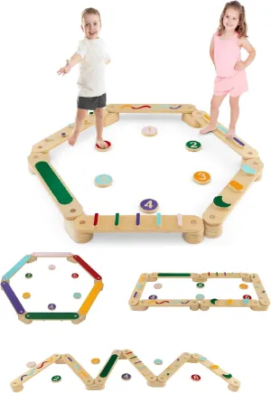 INFANS Kids Balance Beam Stepping Stones Set, 20 PCS Montessori Obstacle Course for Toddler Indoor Outdoor, Non Slip Rubber Base, Gymnastics Toy, Build Coordination Gross Motor Skills