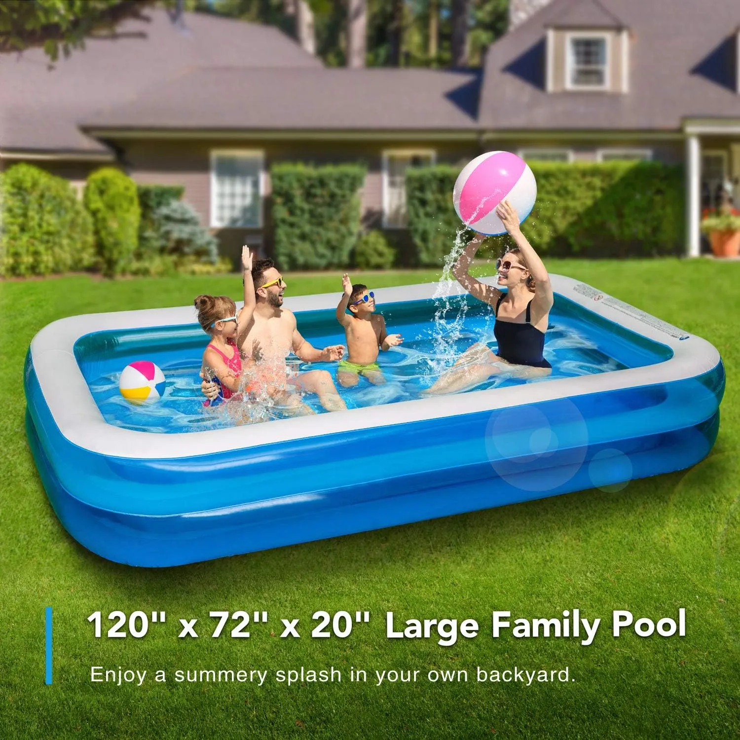 Inflatable Swimming Pool 120" X72" X20" Family Swim Center for Kids Full-Sized Lounge Pool for Kids Adults Easy Set for Backyard Summer Water Party Outdoor Kiddie Pools