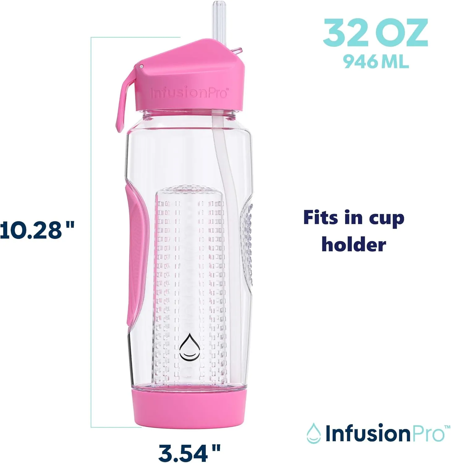 Infusion Pro 32 oz Fruit Infuser Water Bottle with Straw Lid : Insulated Sleeve : 50 Recipe Fruit Infusion eBook : Bottom Loading, Large Water Infuser for More Flavor : Unique Gift Idea