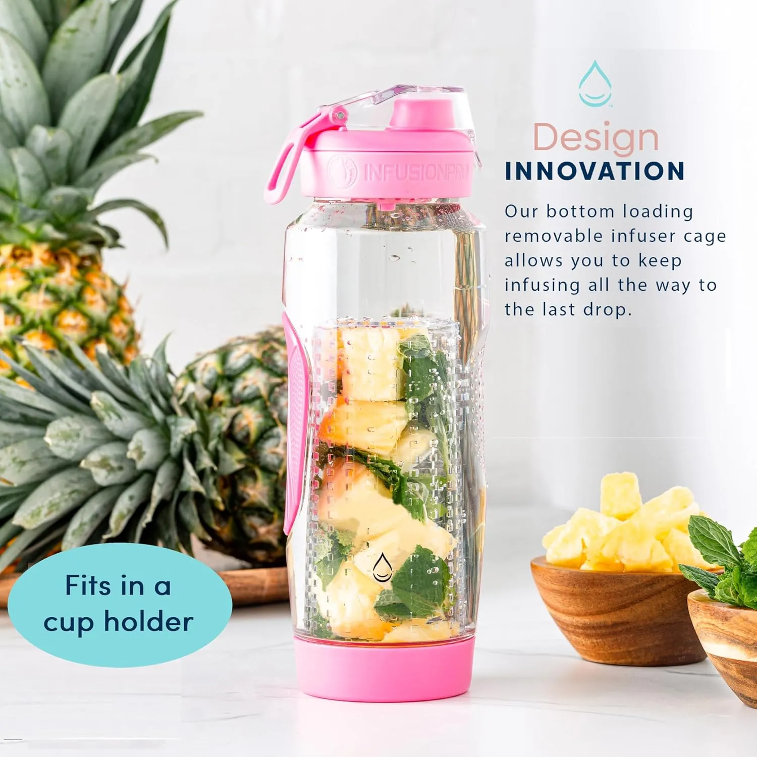 Infusion Pro 32 oz Fruit Infuser Water Bottle with Straw Lid : Insulated Sleeve : 50 Recipe Fruit Infusion eBook : Bottom Loading, Large Water Infuser for More Flavor : Unique Gift Idea
