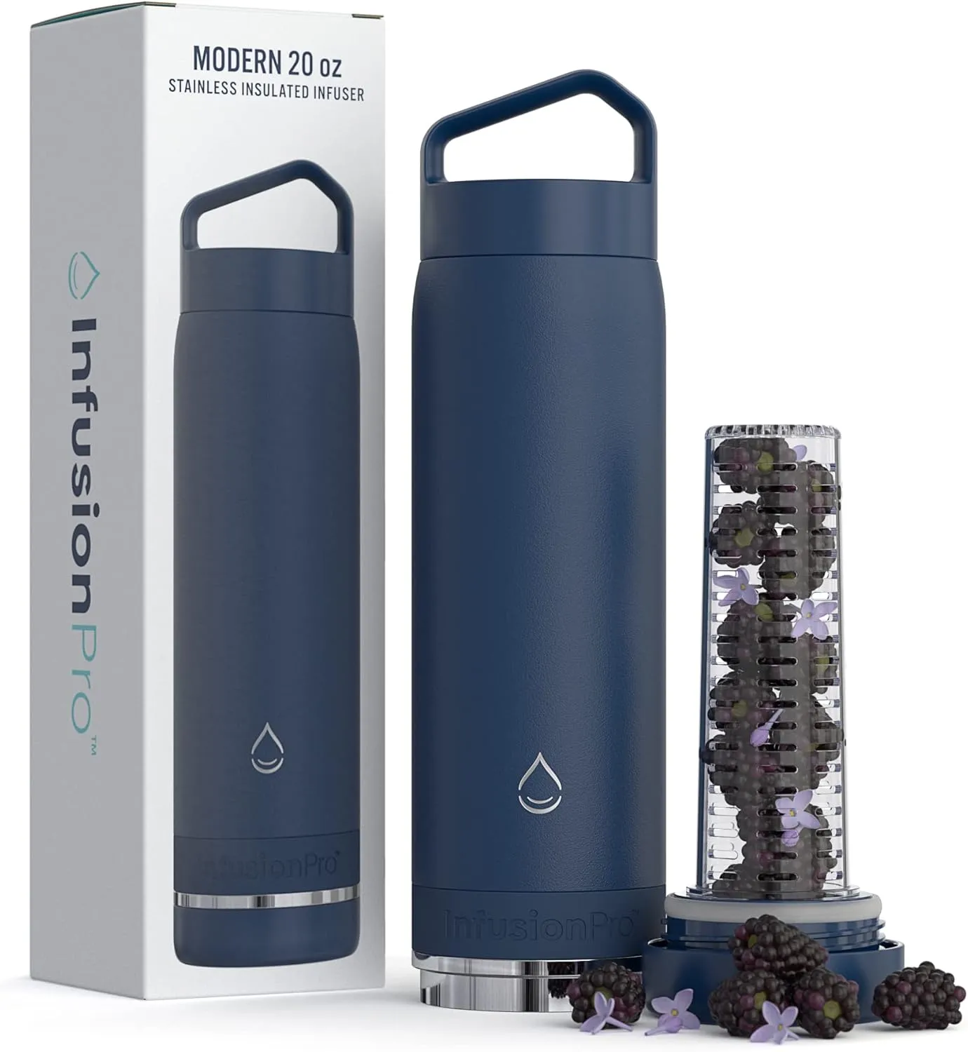 Infusion Pro Fruit Infuser Water Bottle Vacuum Insulated (20 oz) Stainless Steel : Fruit Infusion Recipe eBook : Bottom Loading Water Infuser for More Flavor : Easy Cleaning : Great Gift Water Bottle