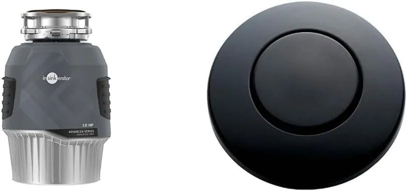 InSinkErator EVOLUTION 1HP 1 HP, Advanced Series Continuous Feed Food Waste Garbage Disposal, Gray & STC-MTBLK Push SinkTop Switch Button, Matte Black