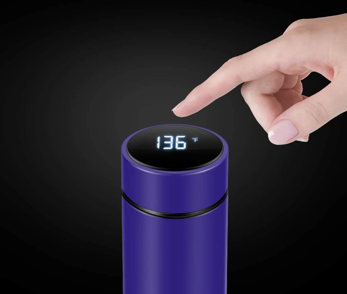 Insulated bottle,Coffee bottle,Tea Infuser Bottle,Smart Sports Water Bottle with LED Temperature Display,Double Wall Vacuum Insulated Water Bottle, Stay Hot for 24 Hrs,Cold for 24 Hrs (Blue)