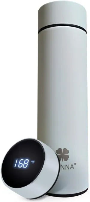 Insulated Smart Sports Water Bottle With LED Temperature Display, Double Wall Vacuum Insulated for Coffee, Tea Infuser - Stay Hot or Cold for 24 Hrs (White)