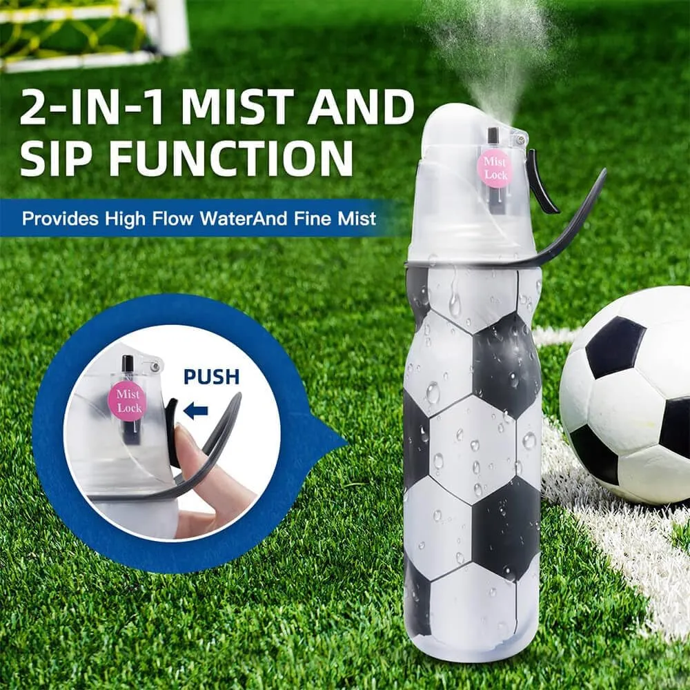 Insulated Sports Water Bottle with Spray Mist and Sip Kids Cool Misting Soccer Water Bottles School for Boys Girls Gym Cycling Climbing 20 OZ, Leak Proof Squeeze Cold Waterbottle