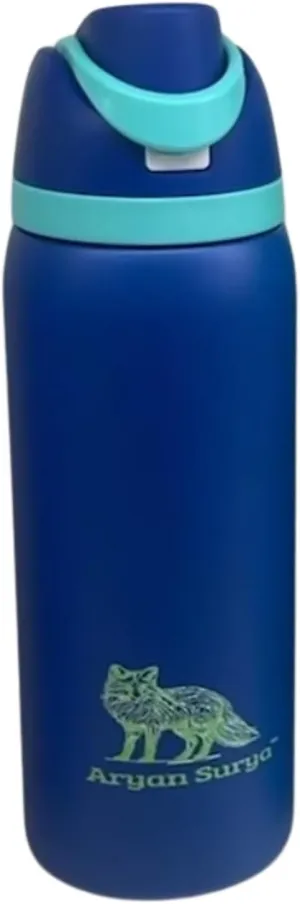 Insulated Stainless Steel Water Bottle with push-button lid with lock and Straw for Sports and Travel, BPA-Free Sports Water Bottle, 32 oz (Blue)