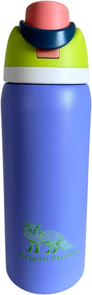 Insulated Stainless Steel Water Bottle with push-button lid with lock and Straw for Sports and Travel, BPA-Free Sports Water Bottle, 32 oz(Purple)