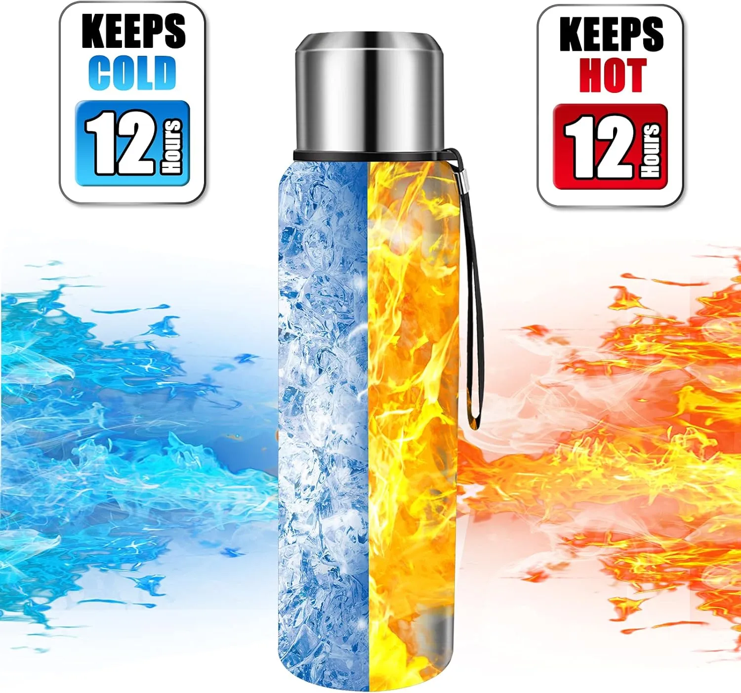 Insulated vacuum Thermo Bottle 750ml/25.4oz with cup Stainless steel coffee bottles for hot and cold drink water flask.(Silver,750ml)