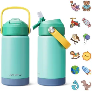 Insulated Water Bottle 12 oz for Boys/Girls, Stainless Steel Hydro Small Flask for School with Straw & Silicone Boot, 100% Leakproof & BPA Free & Keep Cold for 24 Hours
