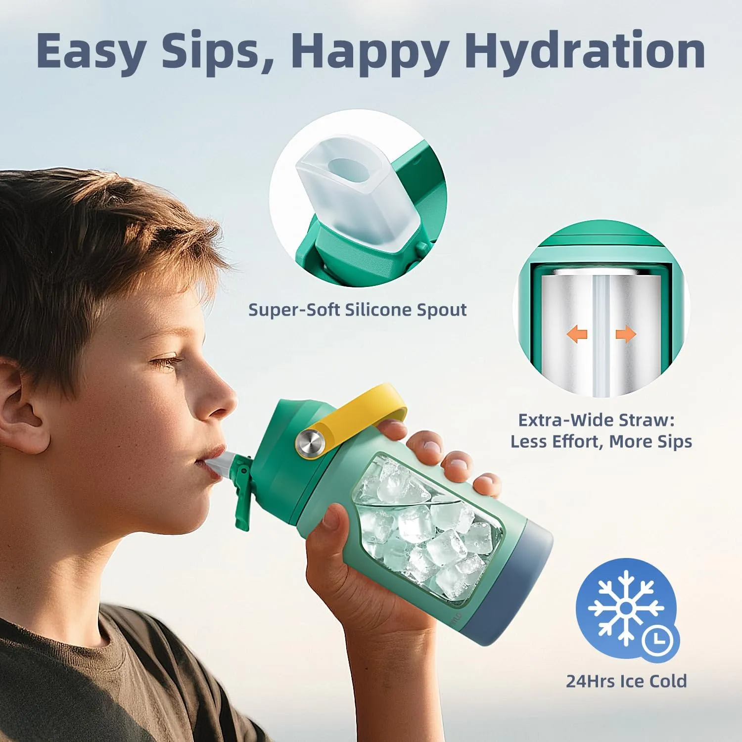 Insulated Water Bottle 12 oz for Boys/Girls, Stainless Steel Hydro Small Flask for School with Straw & Silicone Boot, 100% Leakproof & BPA Free & Keep Cold for 24 Hours
