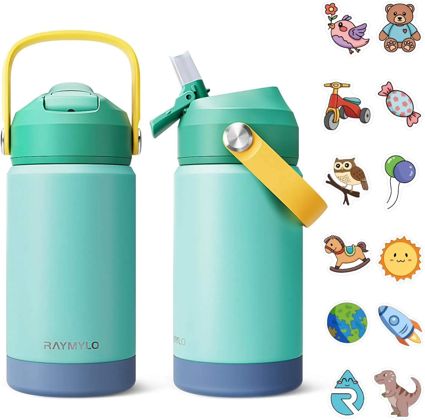 Insulated Water Bottle 12 oz for Boys/Girls, Stainless Steel Hydro Small Flask for School with Straw & Silicone Boot, 100% Leakproof & BPA Free & Keep Cold for 24 Hours