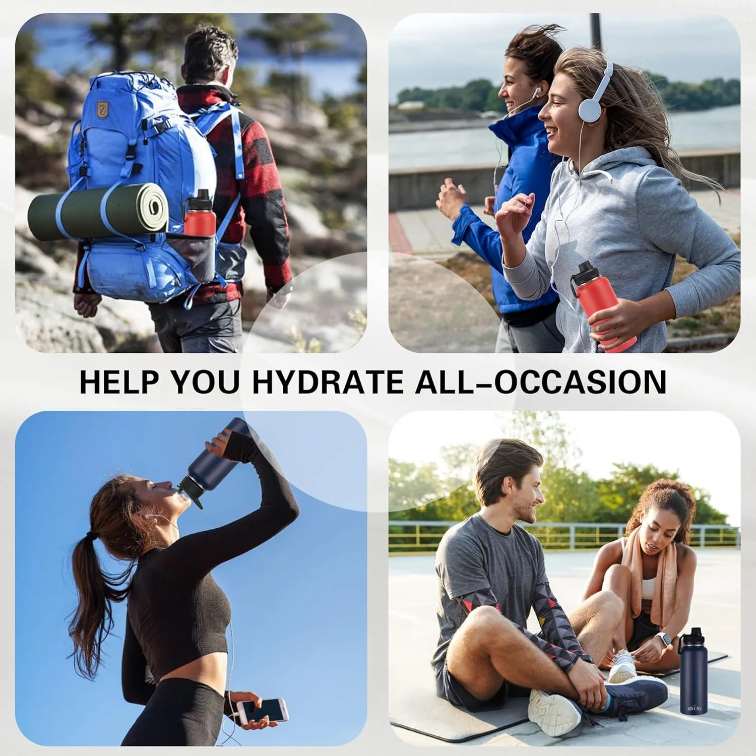 Insulated Water Bottle 32 oz with Straw, Metal Vacuum Stainless Steel Water Flask, Leak Proof & BPA-Free Sports Mens Water Bottle (2 Lids) for Gym,Hiking,Travel, Purple