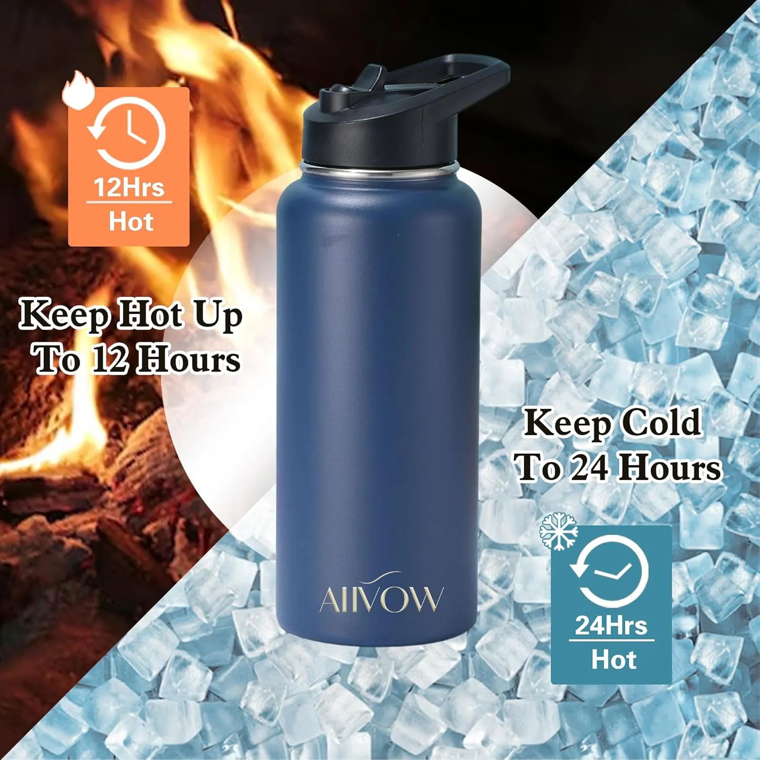 Insulated Water Bottle 32 oz with Straw, Metal Vacuum Stainless Steel Water Flask, Leak Proof & BPA-Free Sports Mens Water Bottle (2 Lids) for Gym,Hiking,Travel, Purple