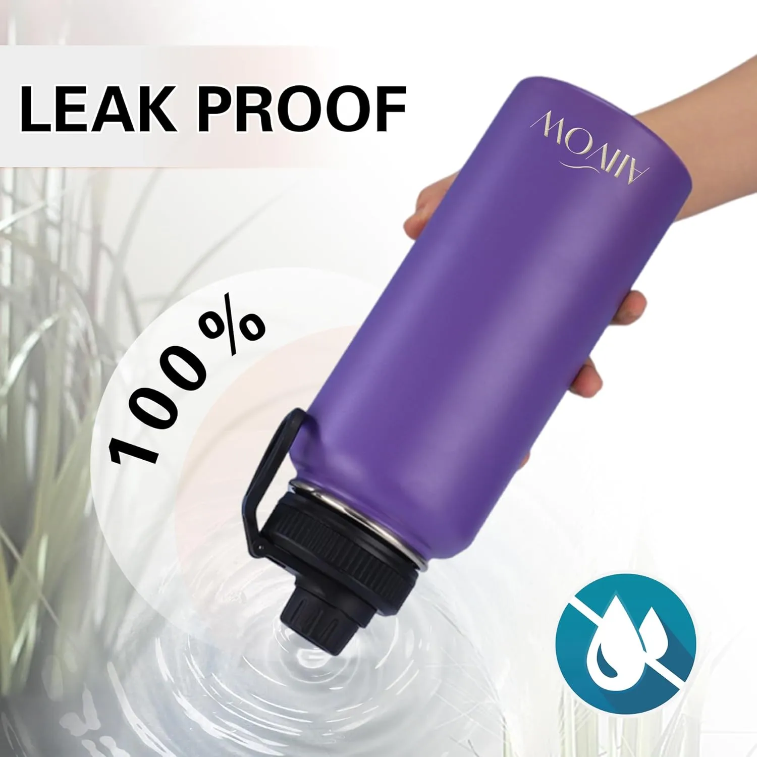 Insulated Water Bottle 32 oz with Straw, Metal Vacuum Stainless Steel Water Flask, Leak Proof & BPA-Free Sports Mens Water Bottle (2 Lids) for Gym,Hiking,Travel, Purple