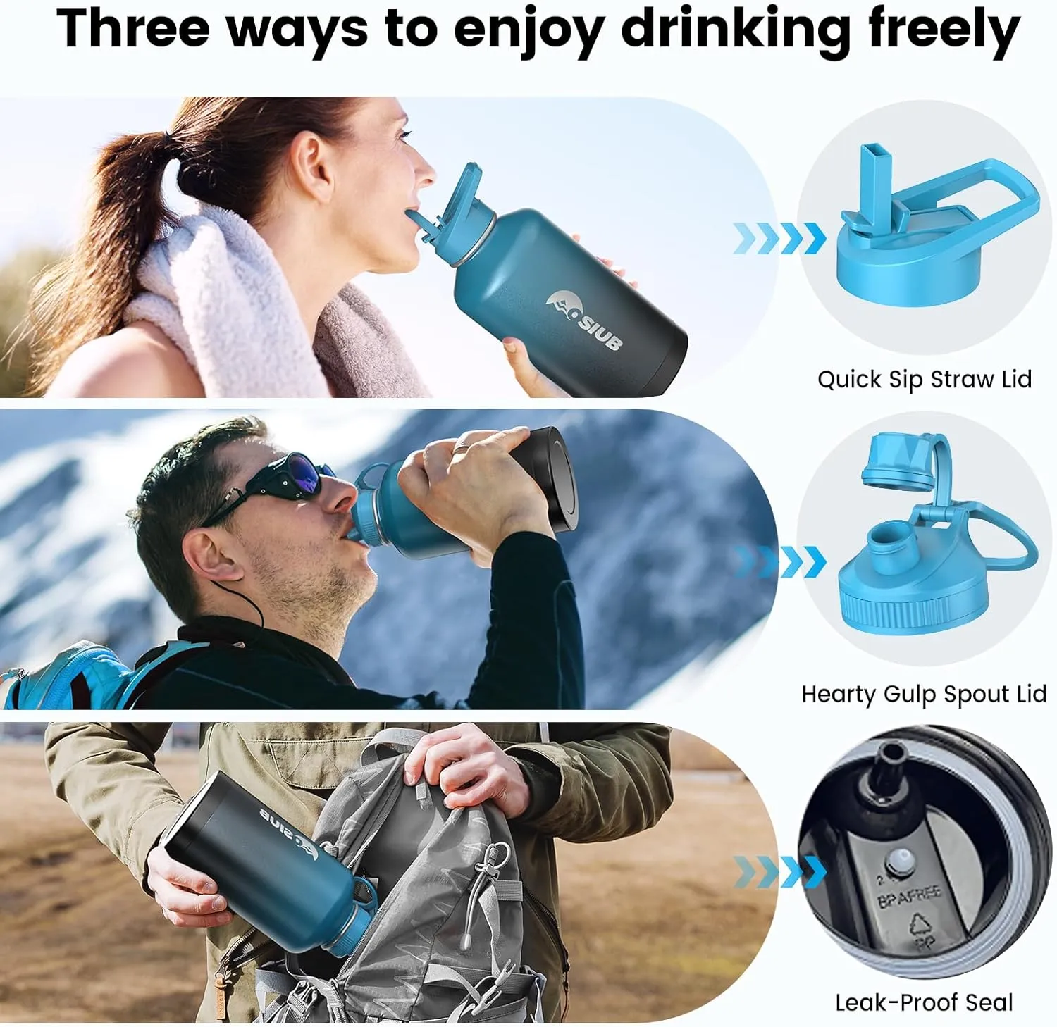 Insulated Water Bottle 40 oz, Triple Wall Vacuum Stainless Steel(Cold for 48 Hrs),Leak Proof & BPA-Free,Simple Modern Water Bottle with Drink-Through Lid & Flip Straw for Sports & Travel, Indigo-Black