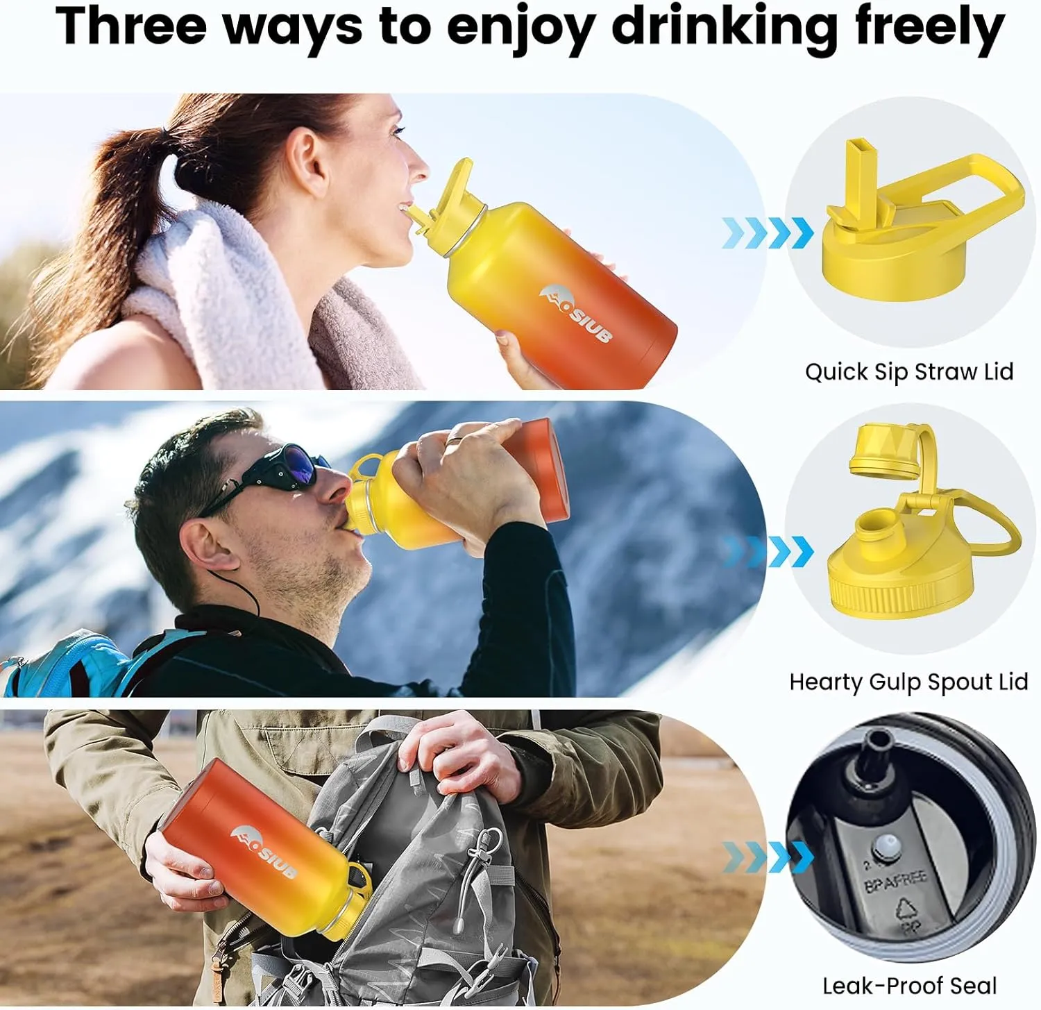 Insulated Water Bottle 40 oz, Triple Wall Vacuum Stainless Steel(Cold for 48 Hrs),Leak Proof & BPA-Free,Simple Modern Water Bottle with Drink-Through Lid & Flip Straw for Sports & Travel, Sunset
