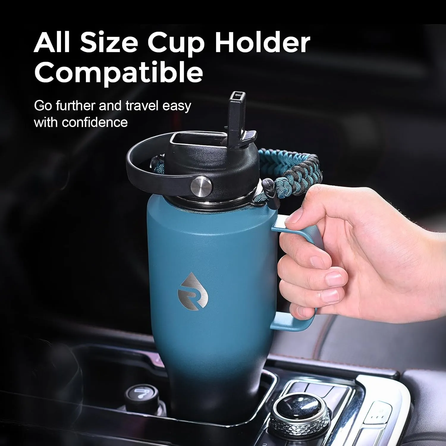 Insulated Water Bottle 40oz (Cold for 48 Hrs), Stainless Steel Water Bottle with Handle & Straw Lid & Paracord Handle, Triple Wall Vacuum Leakproof Travel Flask, Fit in Any Car Cup Holder