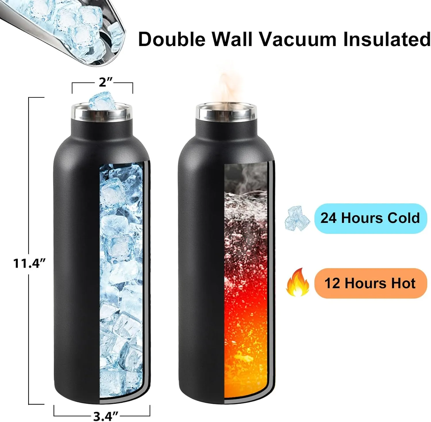 Insulated Water Bottle Compatible with Magsafe Holder, Magnetic Water Bottle Stainless Steel Water Cup Phone Mount Flask Leak-Proof Hot 12H Cold 24H Sports Car Cup Holder 25oz Ivory