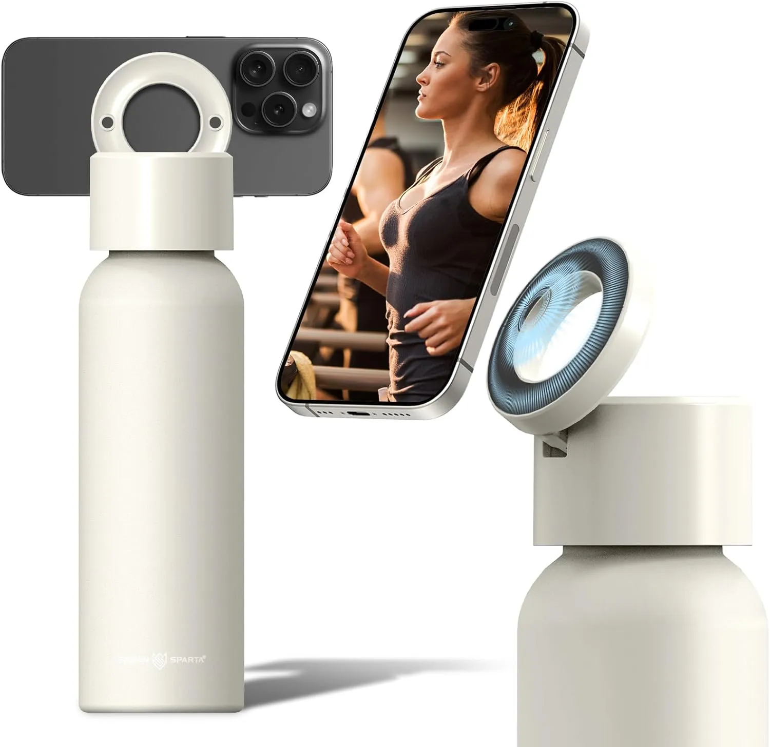 Insulated Water Bottle Compatible with Magsafe Holder, Magnetic Water Bottle Stainless Steel Water Cup Phone Mount Flask Leak-Proof Hot 12H Cold 24H Sports Car Cup Holder 25oz Ivory