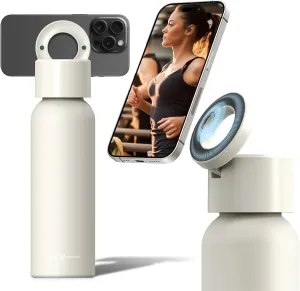 Insulated Water Bottle Compatible with Magsafe Holder, Magnetic Water Bottle Stainless Steel Water Cup Phone Mount Flask Leak-Proof Hot 12H Cold 24H Sports Car Cup Holder 25oz Ivory