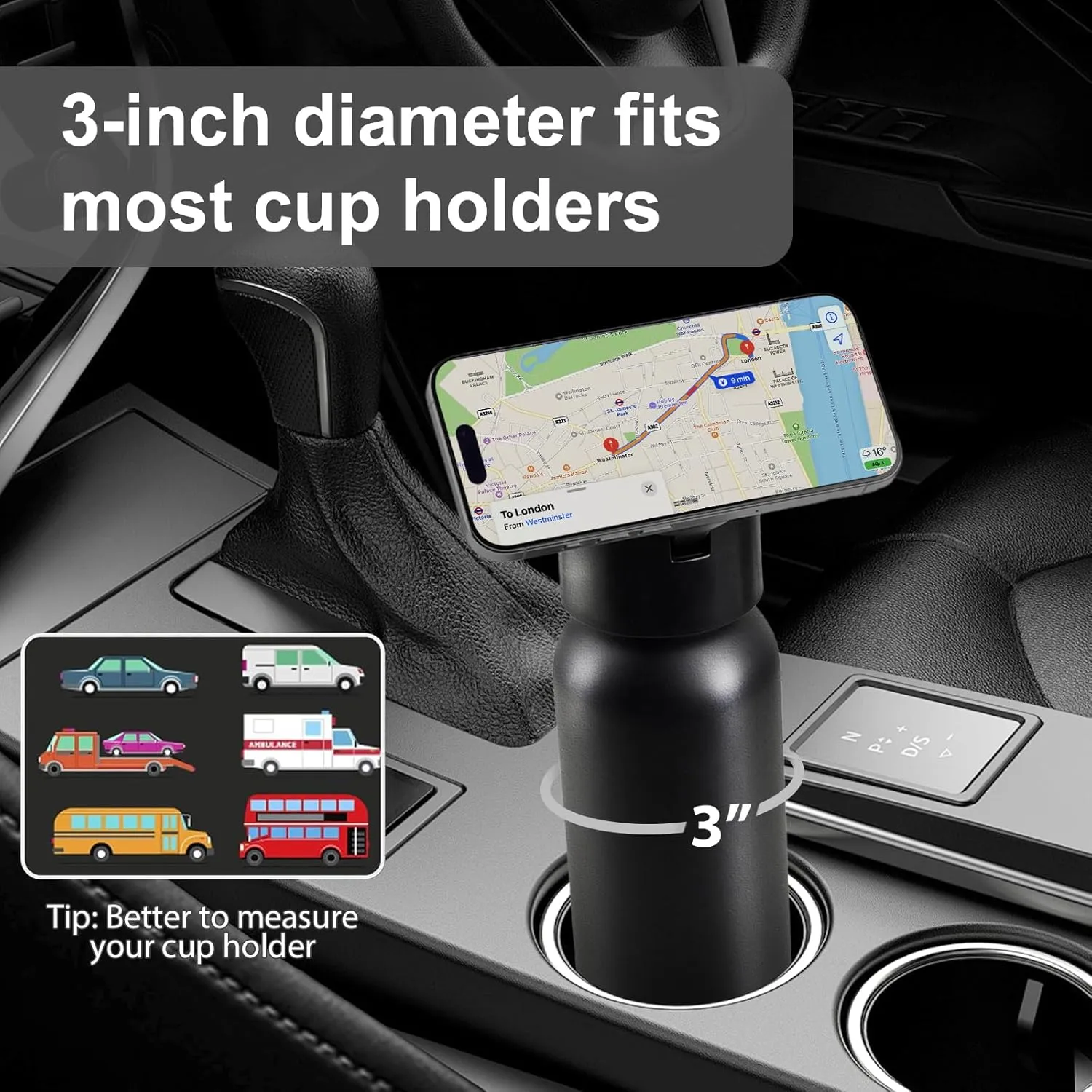 Insulated Water Bottle Compatible with Magsafe Holder, Magnetic Water Bottle Stainless Steel Water Cup Phone Mount Flask Leak-Proof Hot 12H Cold 24H Sports Car Cup Holder 25oz Ivory