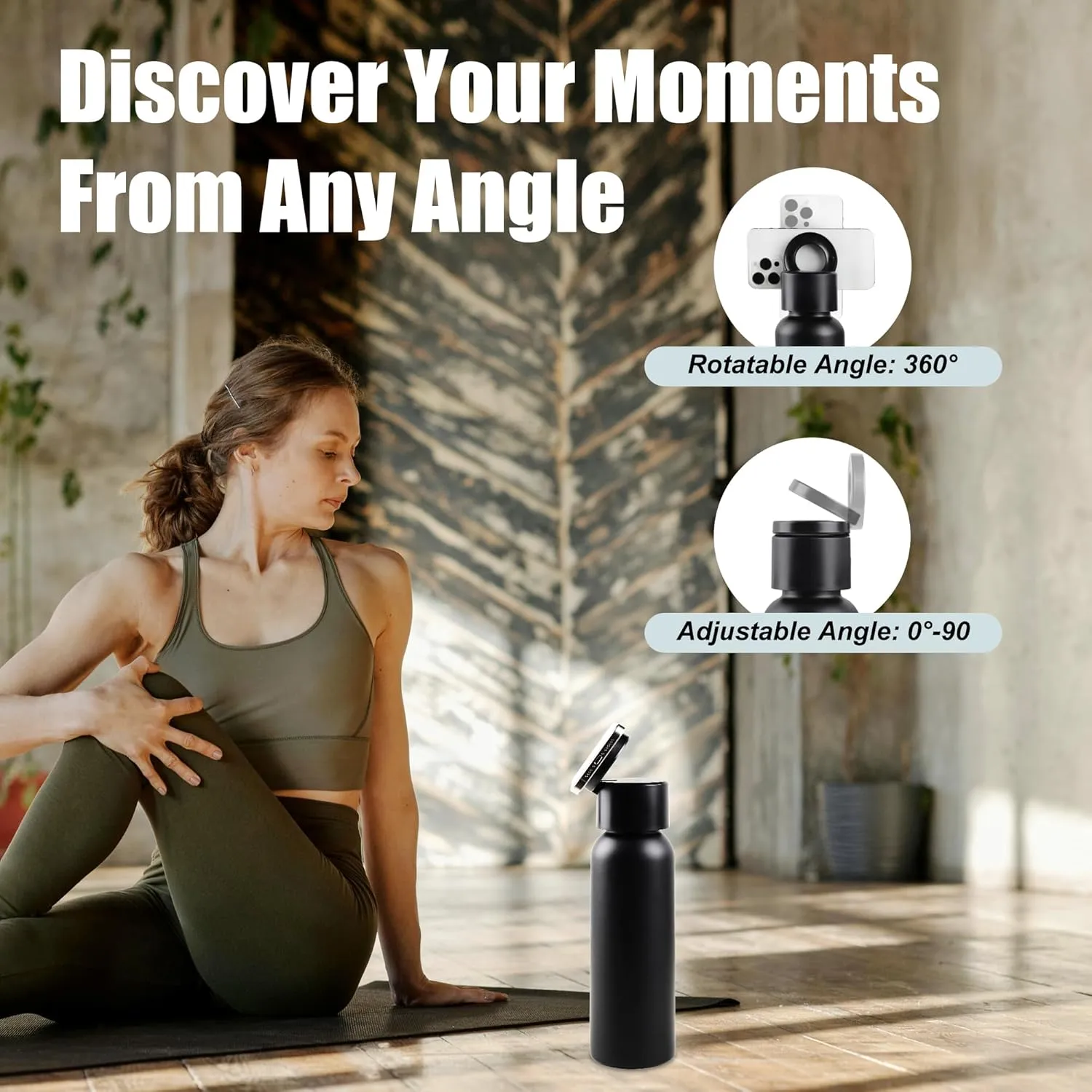 Insulated Water Bottle Compatible with Magsafe Holder, Magnetic Water Bottle Stainless Steel Water Cup Phone Mount Flask Leak-Proof Hot 12H Cold 24H Sports Car Cup Holder 25oz Ivory